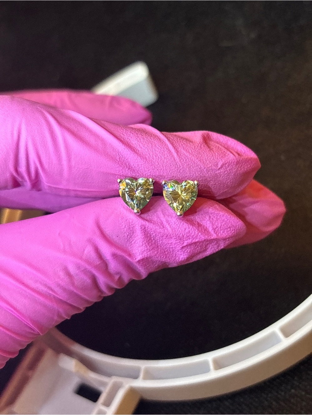 .925 Sterling Silver 2ct. VVS Green Moissanite Heart Solitaire Studs - Picture 5 of 9